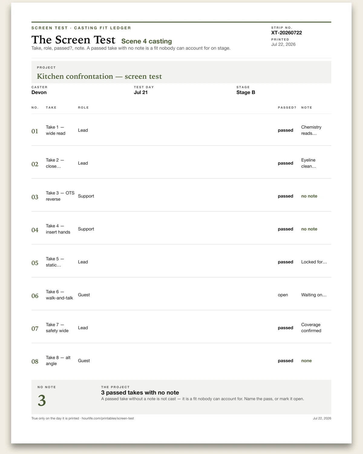 The Screen Test filled example preview