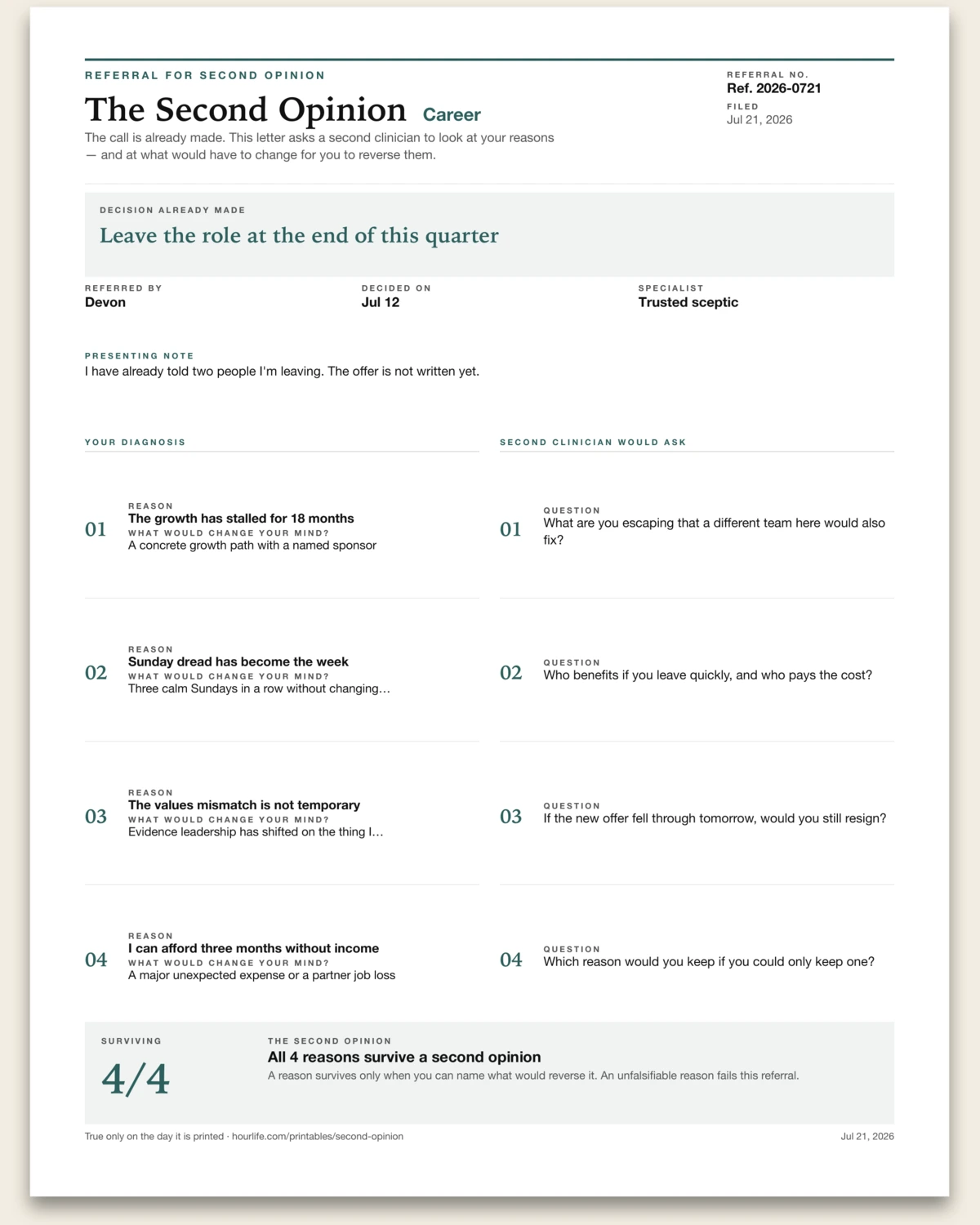The Second Opinion filled example preview