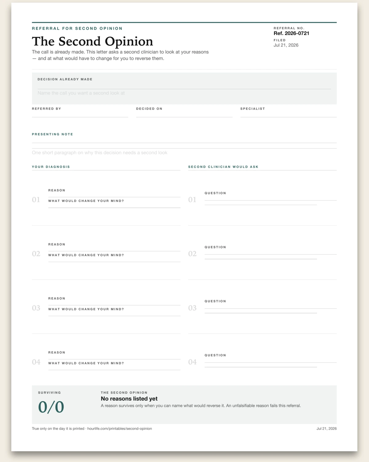 The Second Opinion blank layout preview