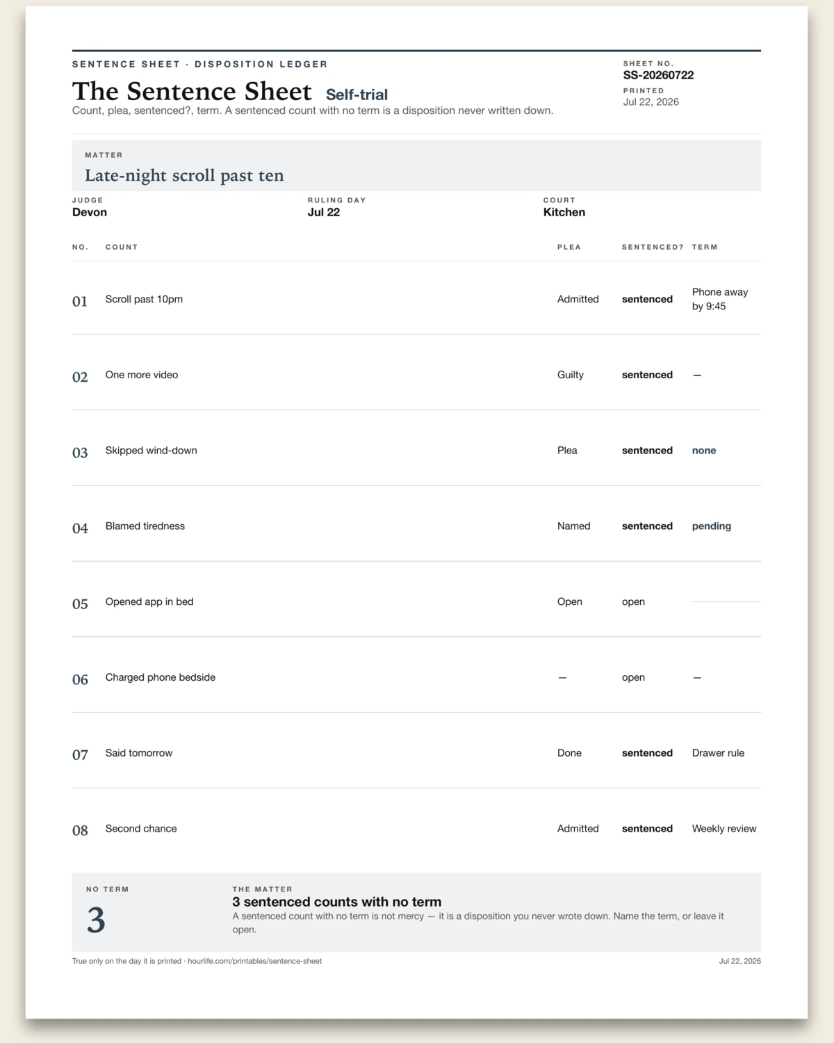 The Sentence Sheet filled example preview