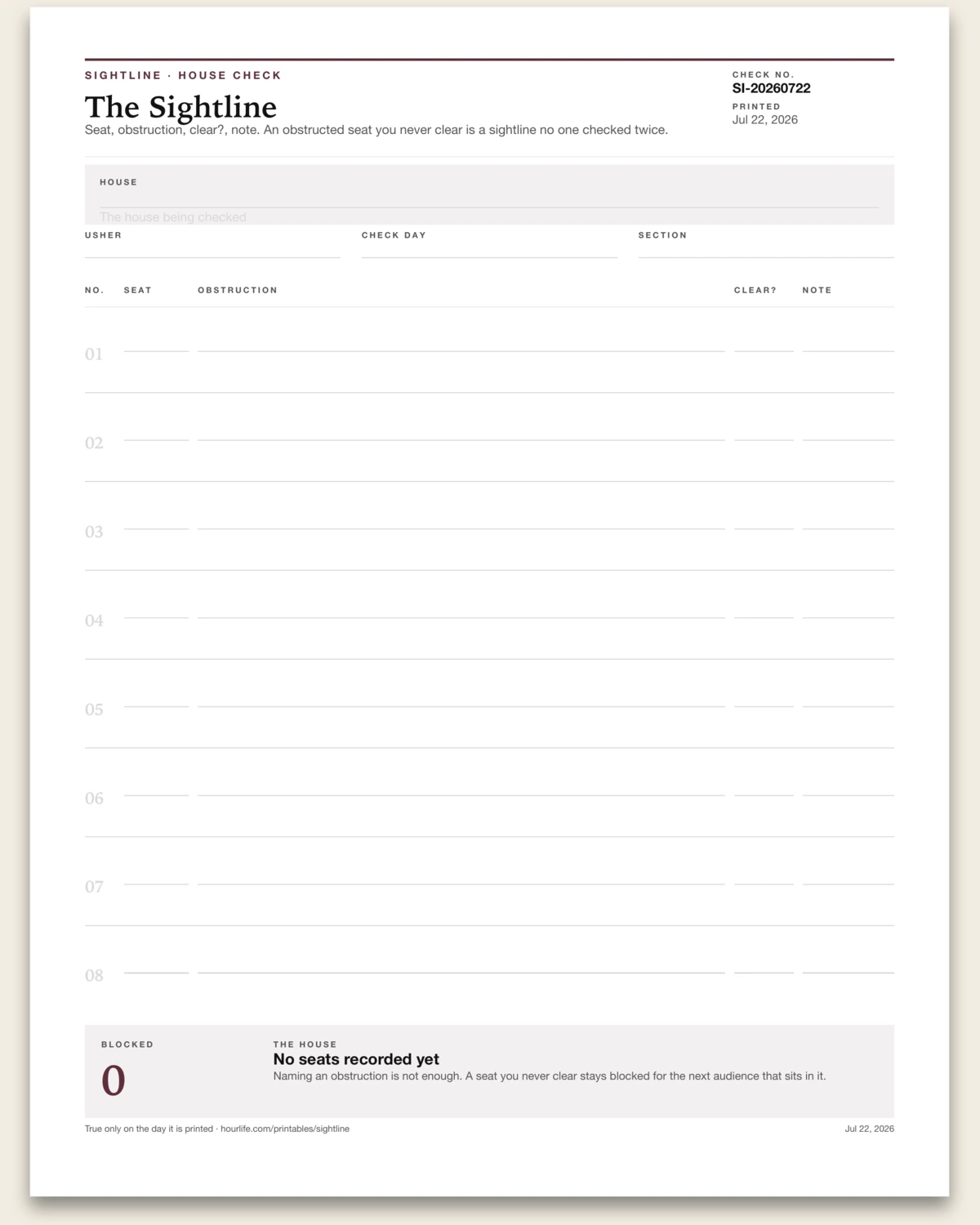 The Sightline blank layout preview