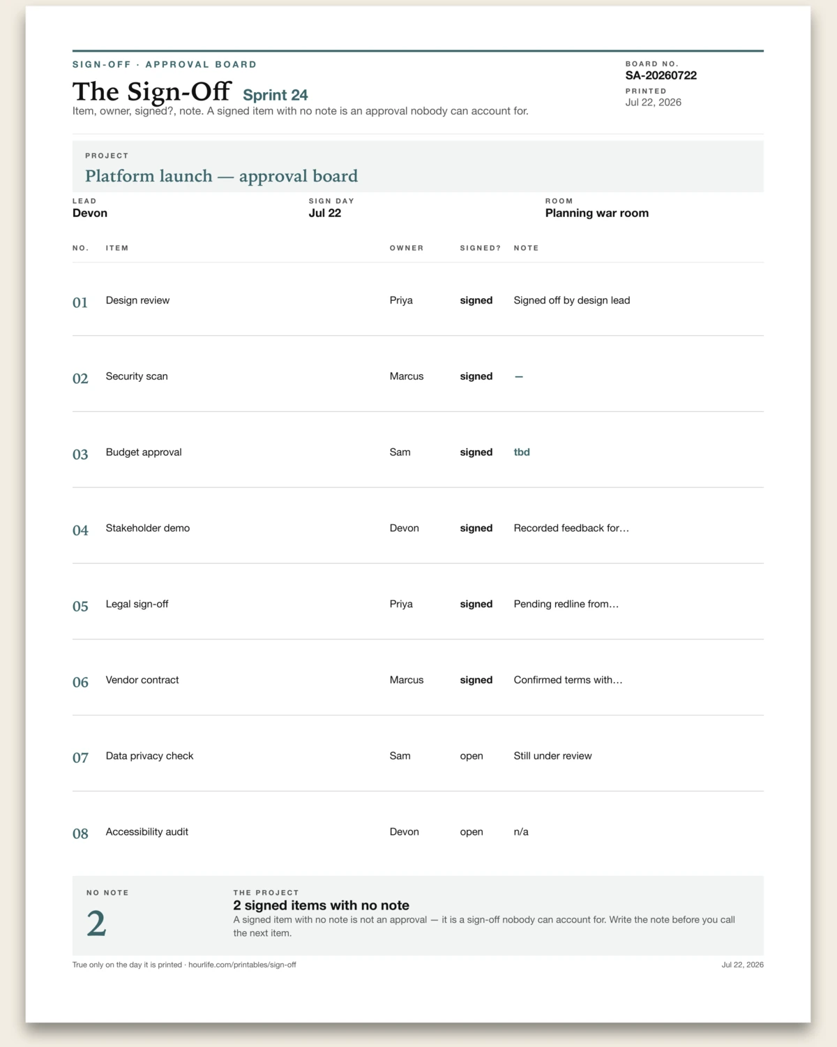 The Sign-Off filled example preview