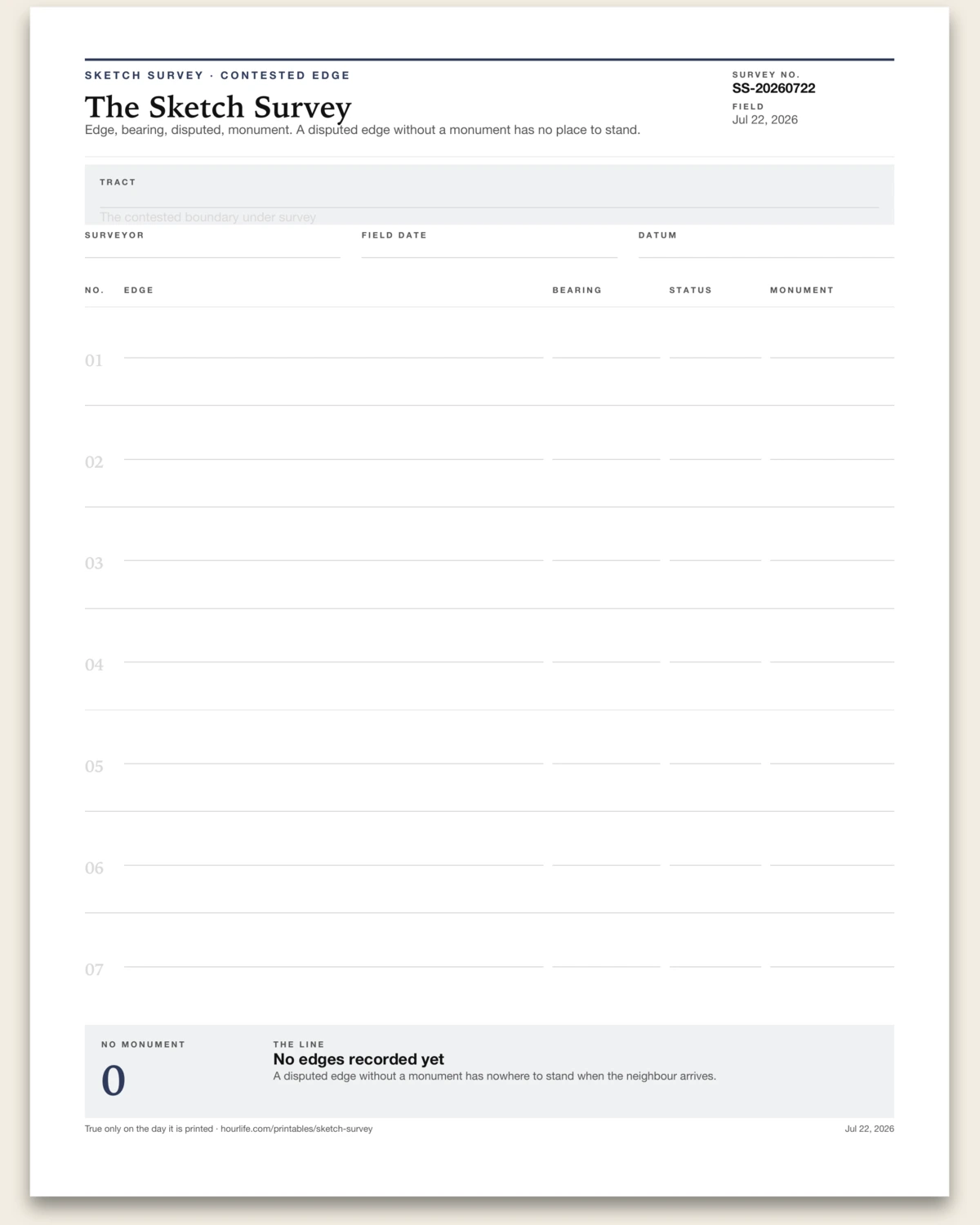 The Sketch Survey blank layout preview