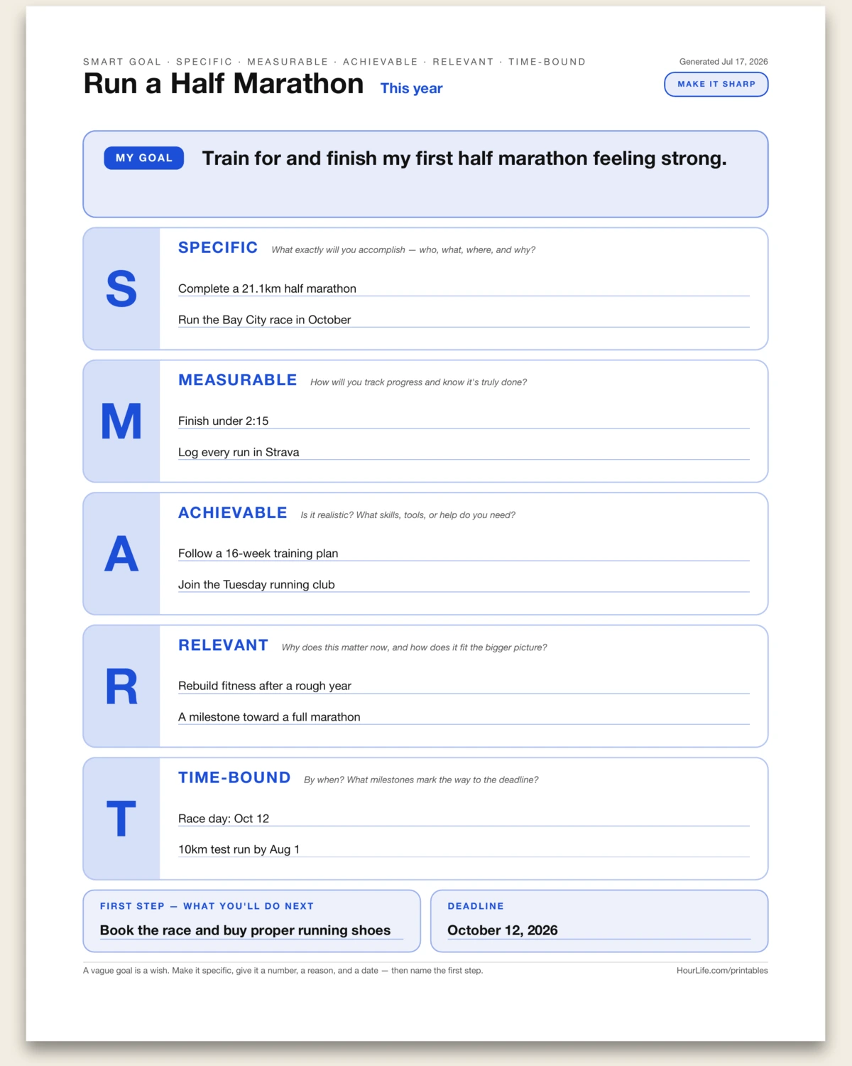 SMART Goal filled example preview