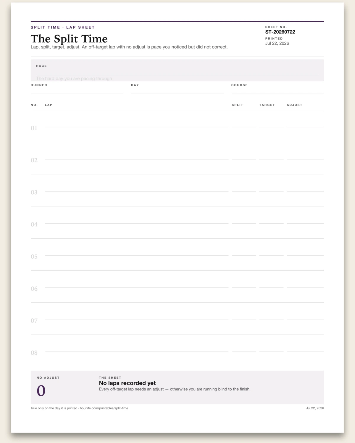 The Split Time blank layout preview