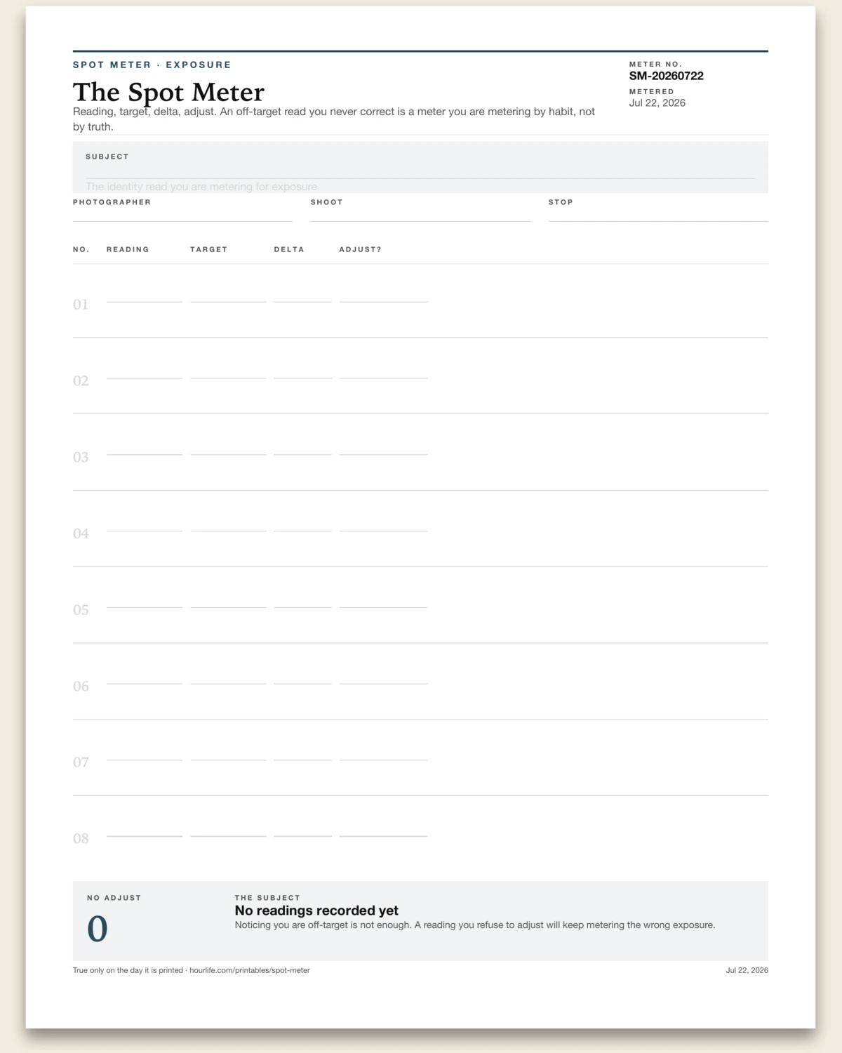 The Spot Meter blank layout preview