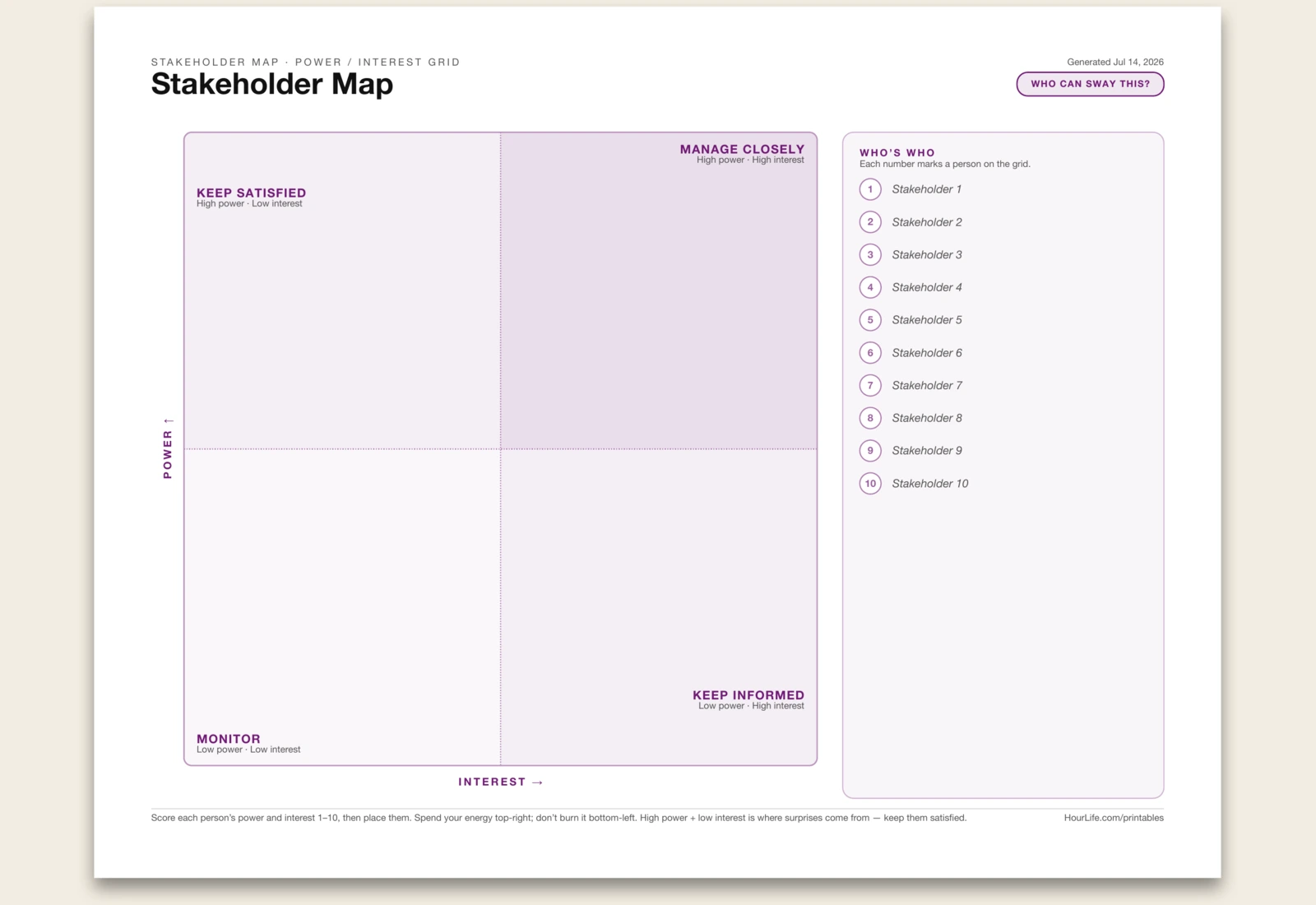 Stakeholder Map blank layout preview