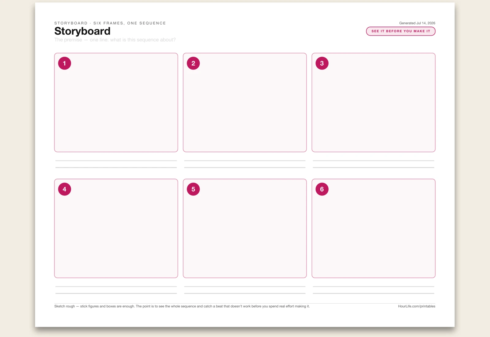Storyboard blank layout preview