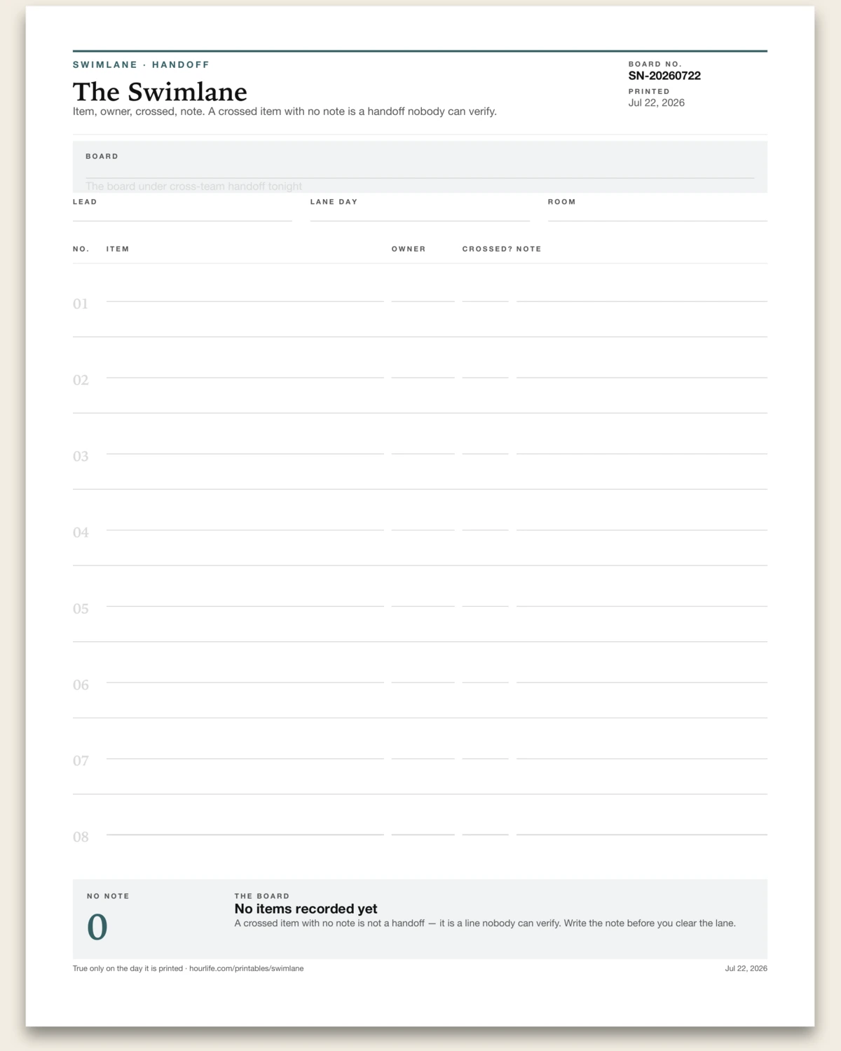 The Swimlane blank layout preview