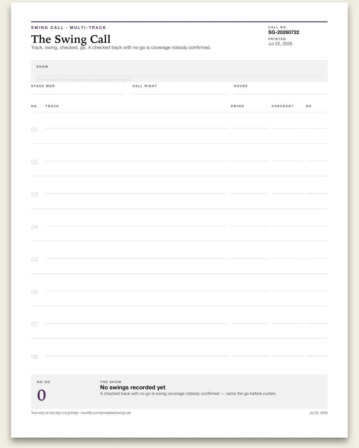 The Swing Call blank layout preview