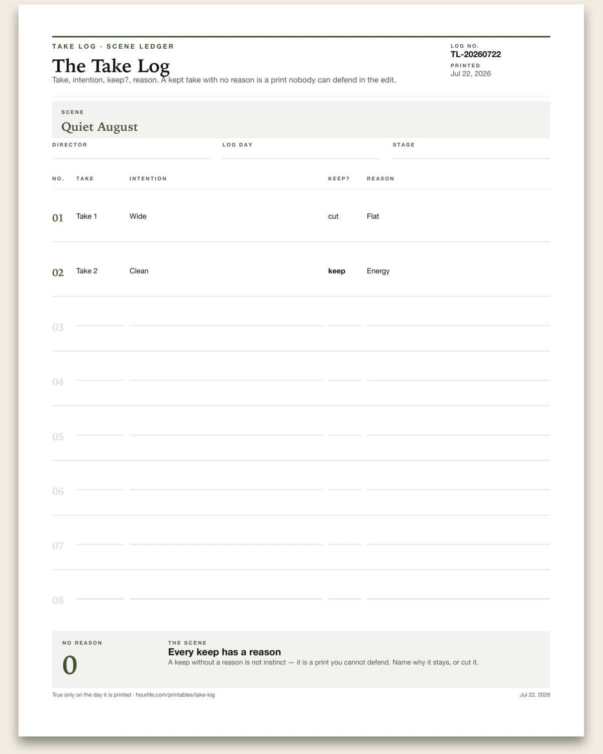 The Take Log alt style preview