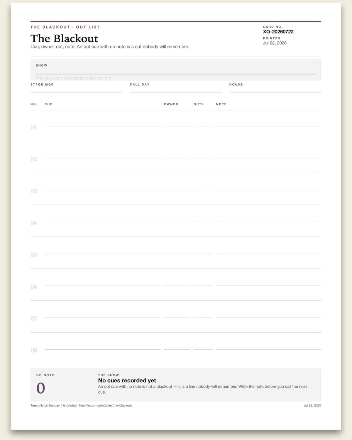 The Blackout blank layout preview