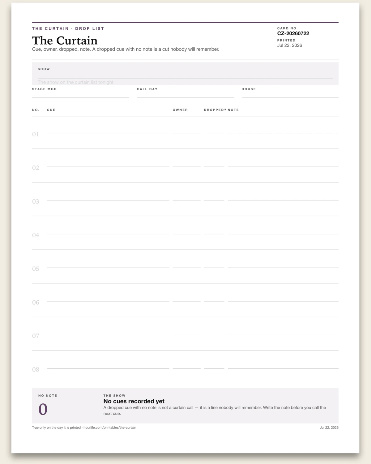 The Curtain blank layout preview