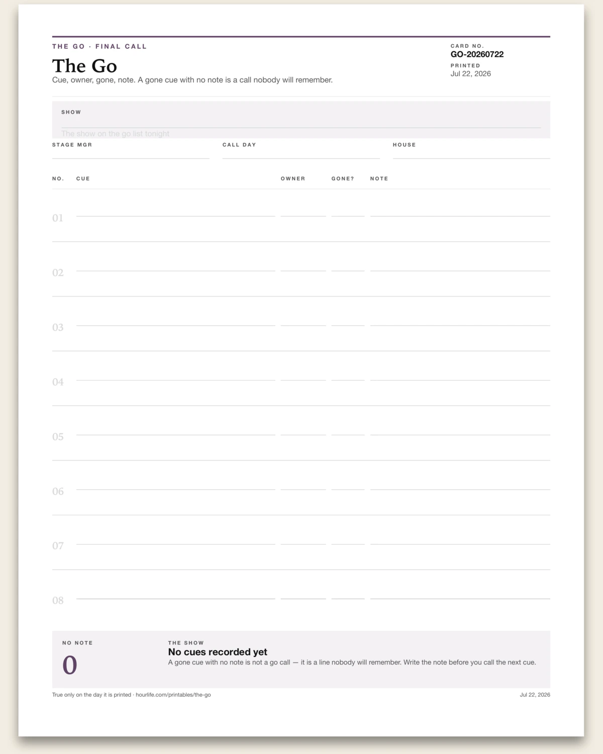 The Go blank layout preview