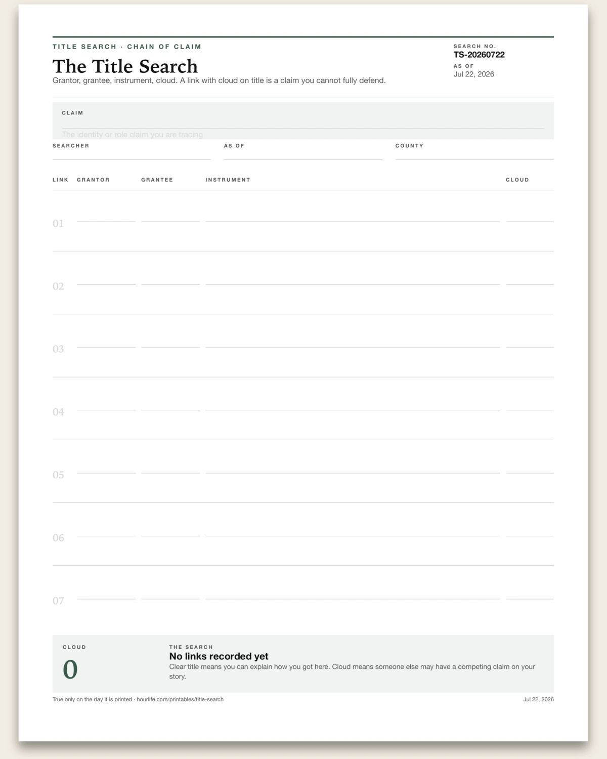 The Title Search blank layout preview