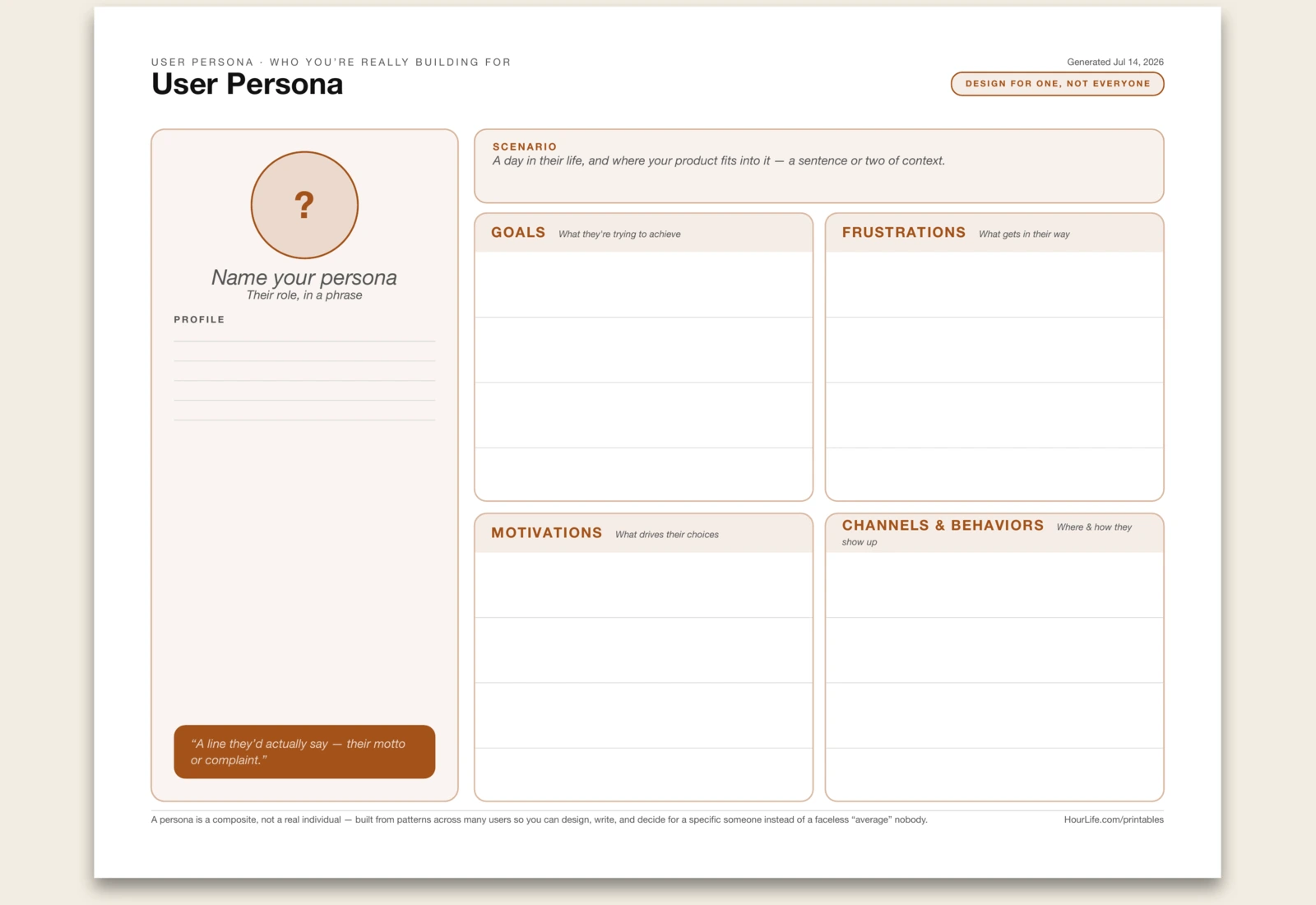 User Persona blank layout preview