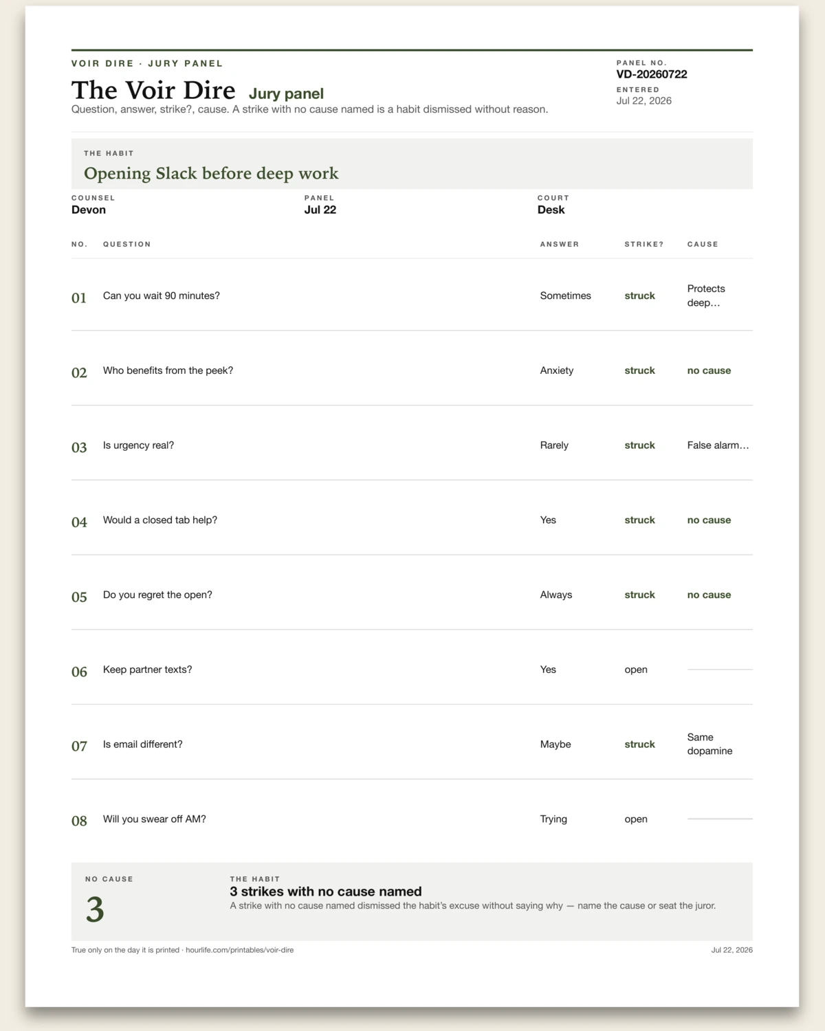 The Voir Dire filled example preview