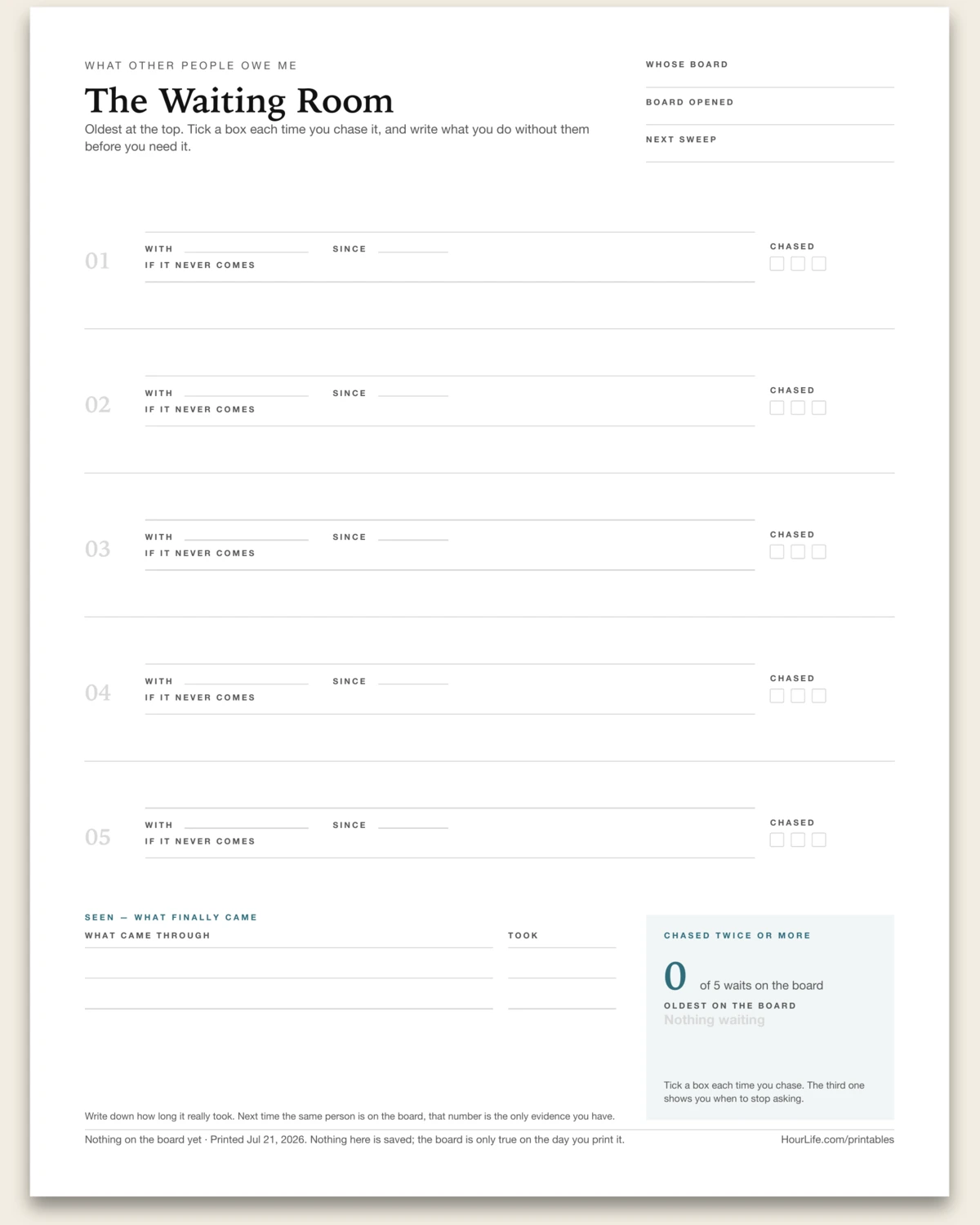 The Waiting Room blank layout preview