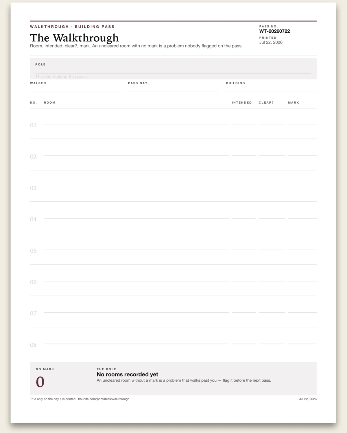 The Walkthrough blank layout preview