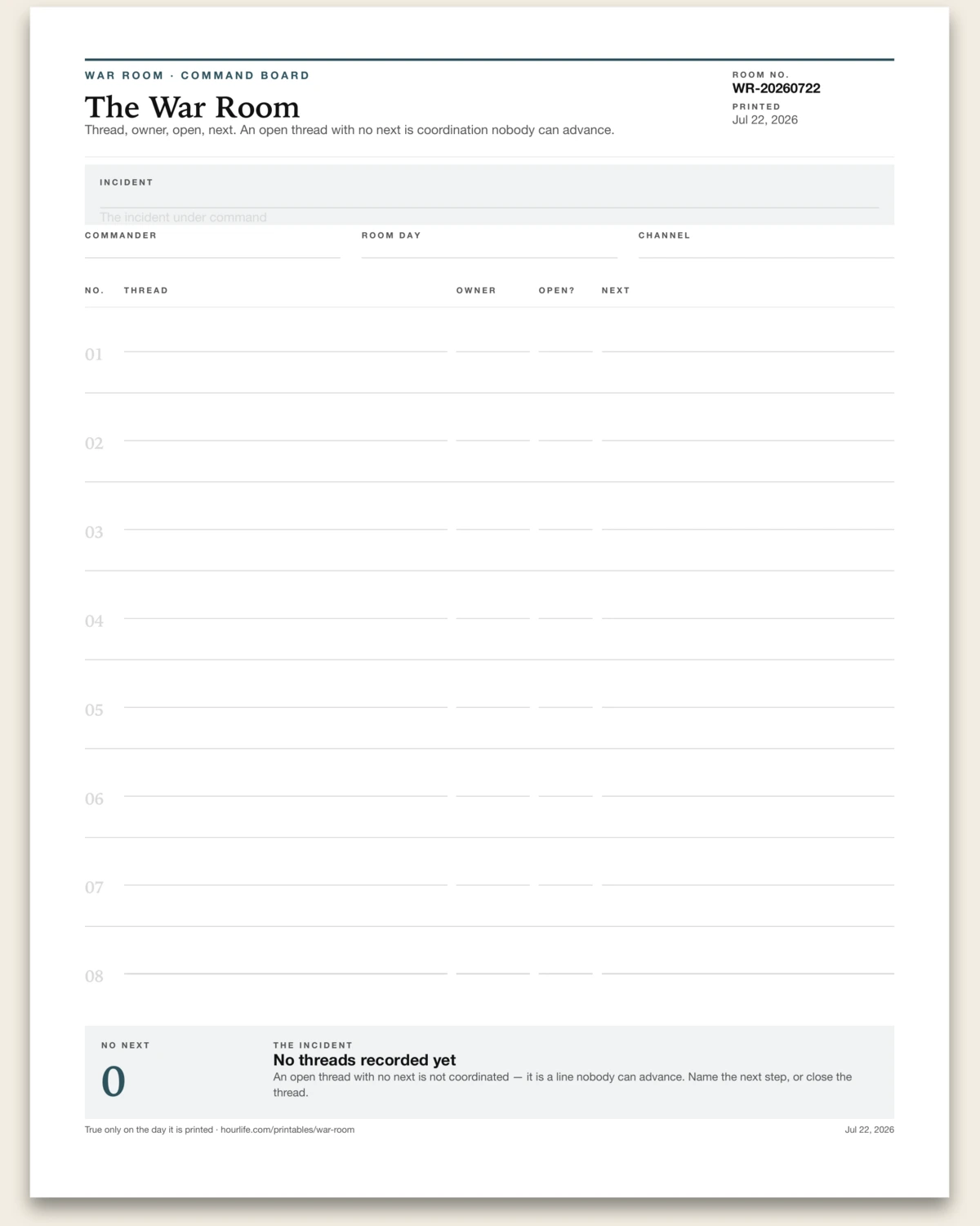 The War Room blank layout preview