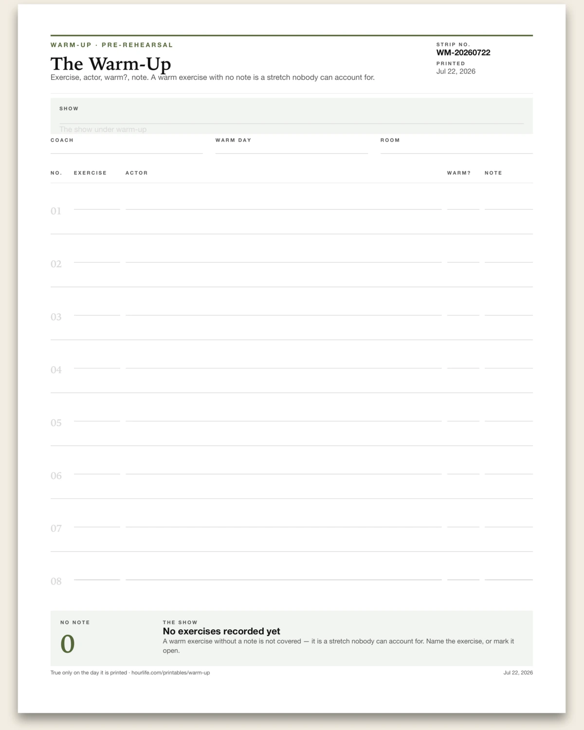 The Warm-Up blank layout preview