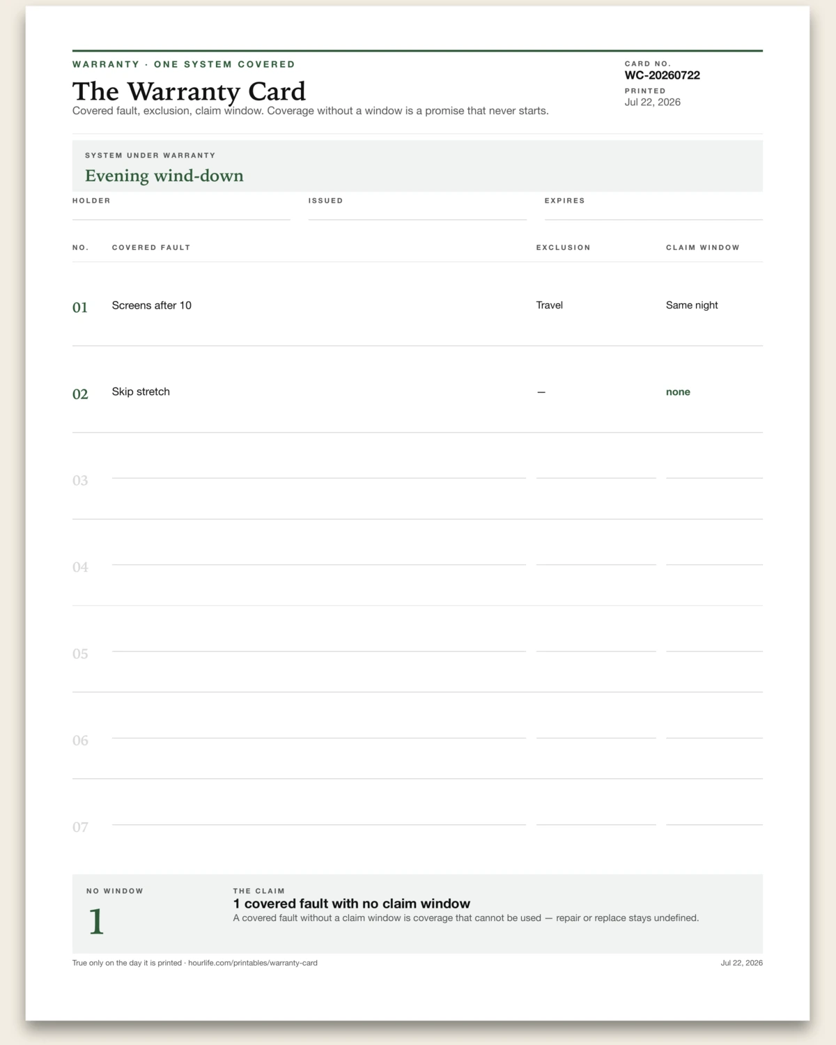 The Warranty Card alt style preview