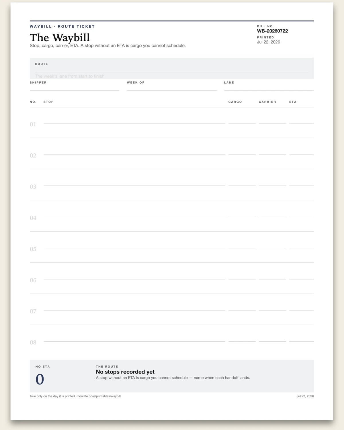 The Waybill blank layout preview