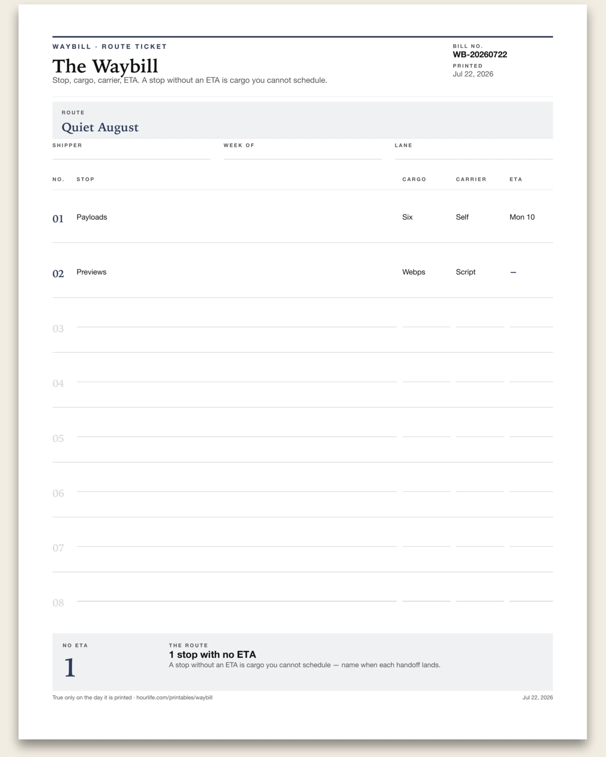The Waybill alt style preview