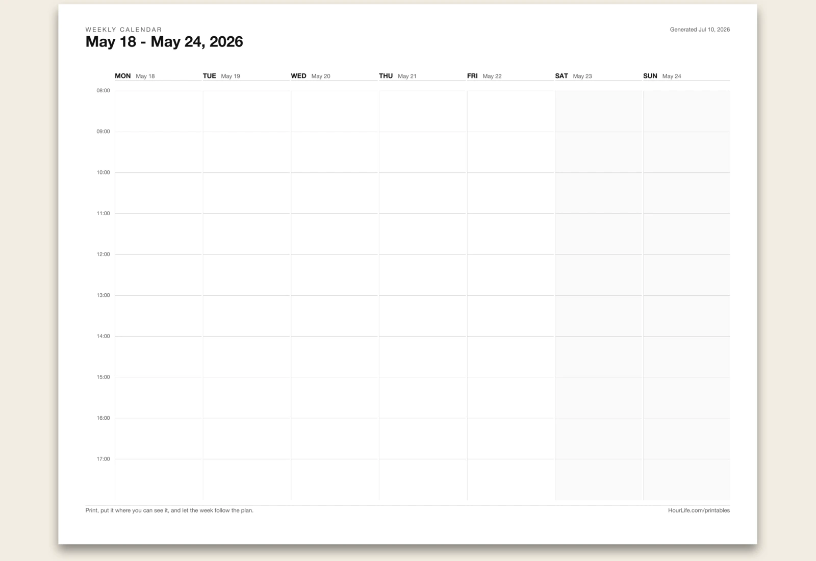 Weekly Calendar blank layout preview