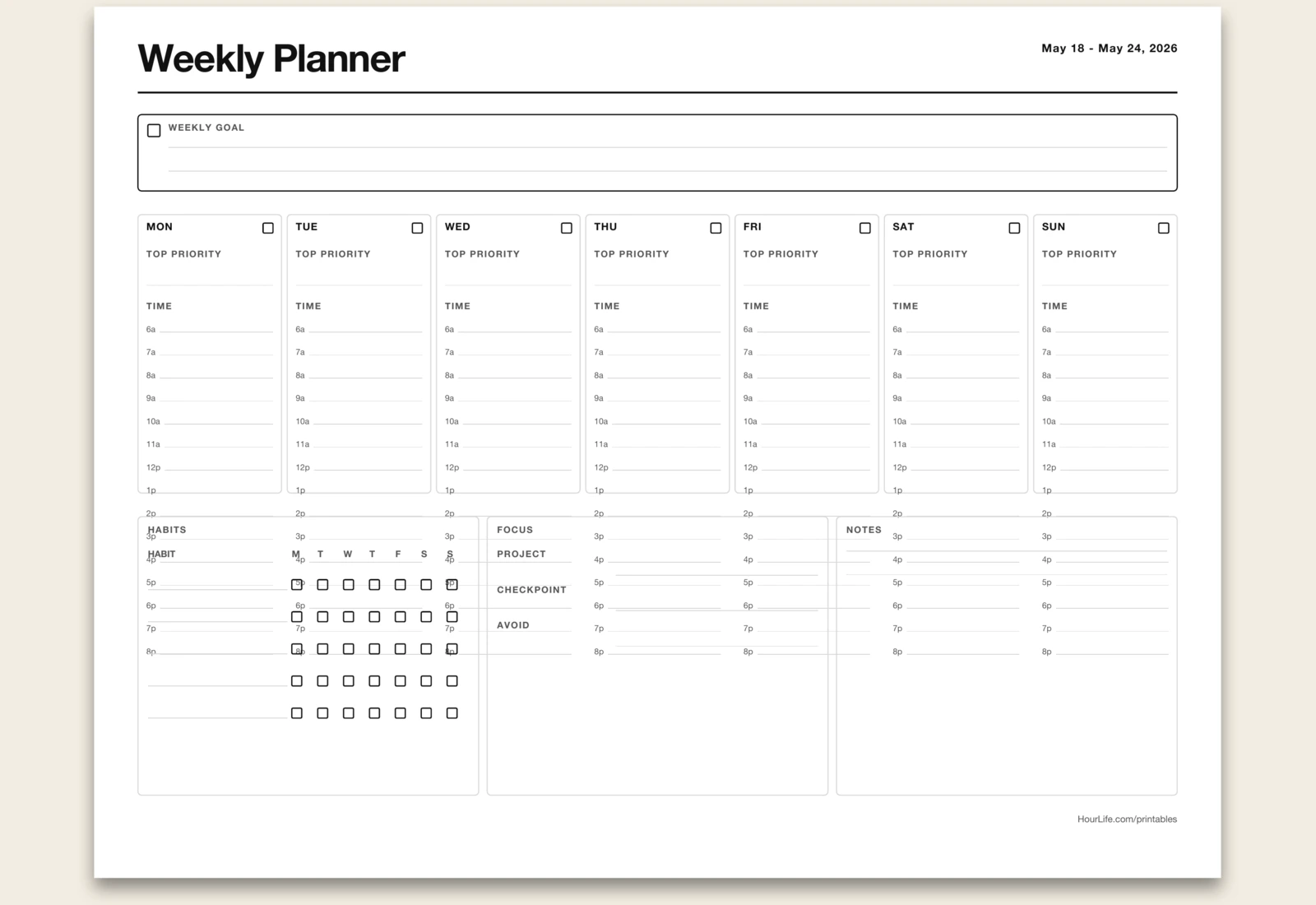 Weekly Planner blank layout preview