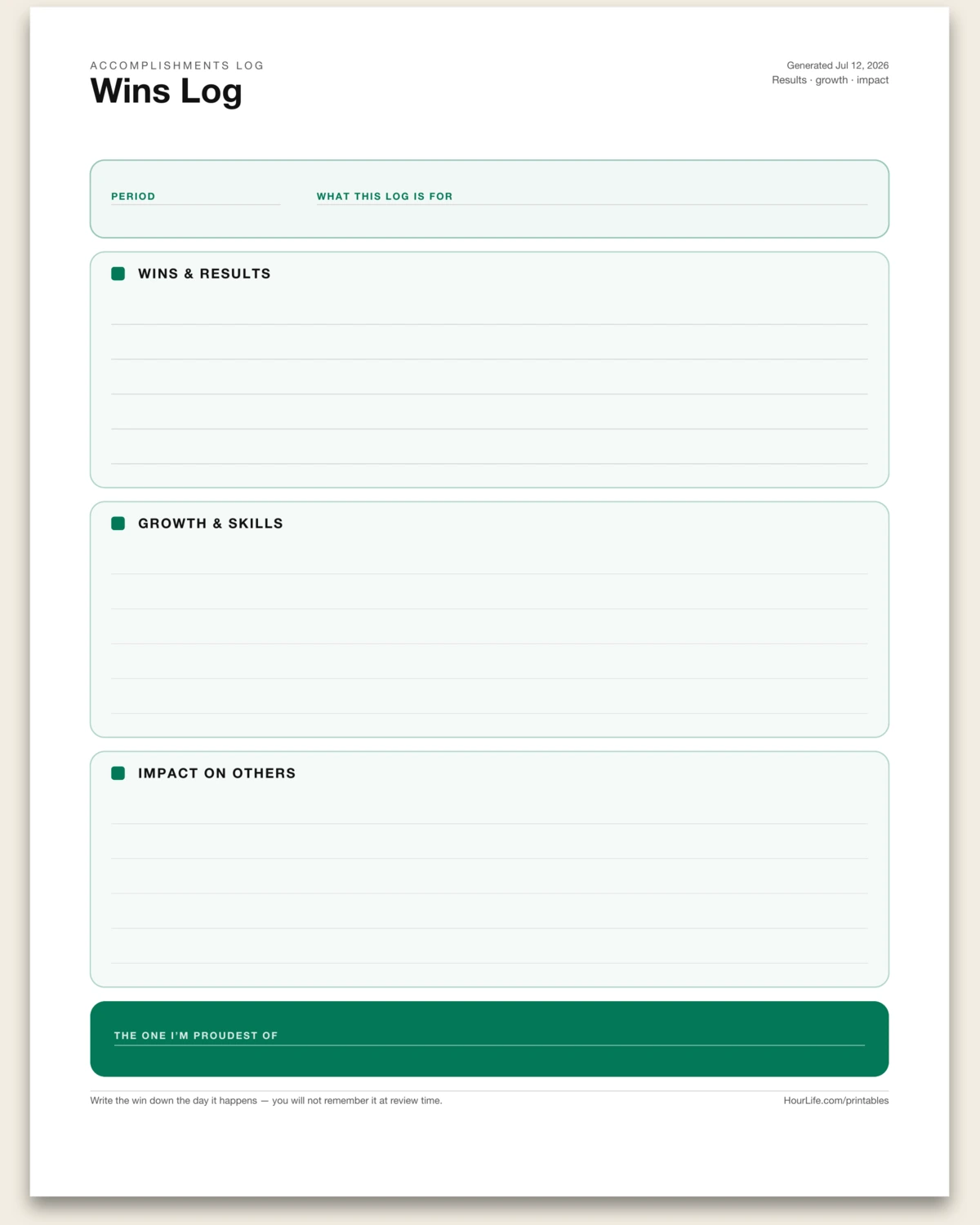 Wins Log blank layout preview