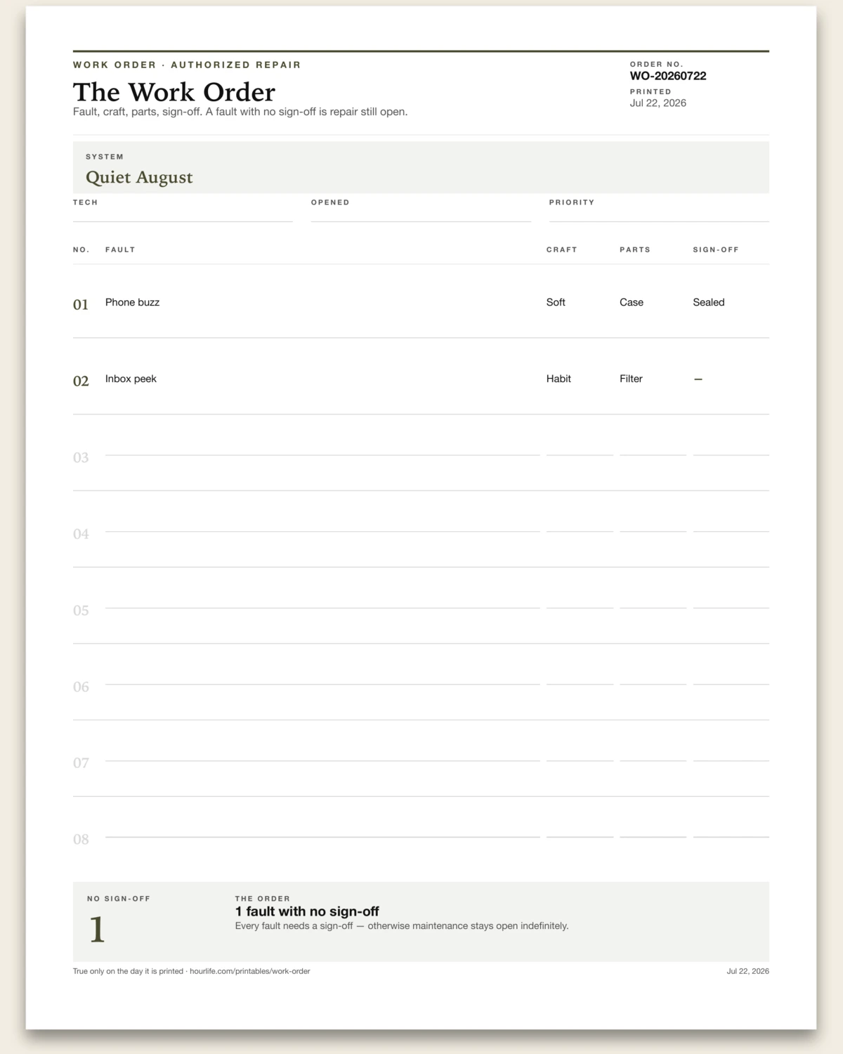 The Work Order alt style preview
