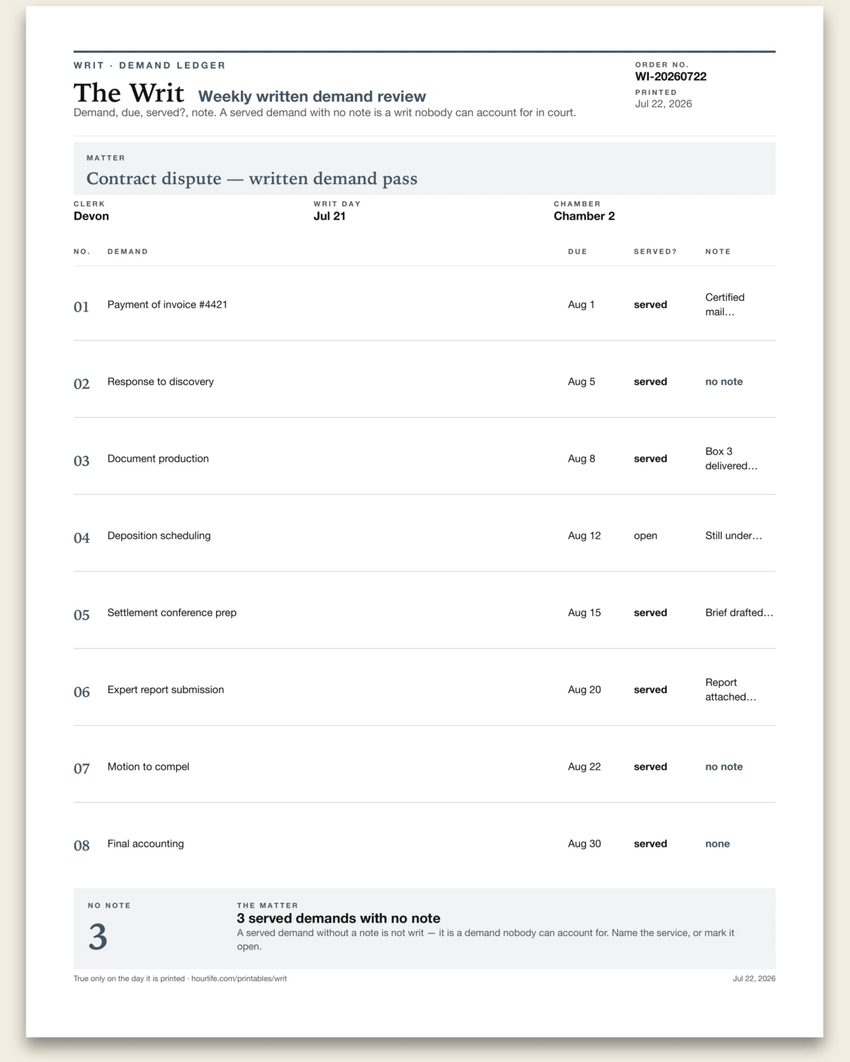 The Writ filled example preview