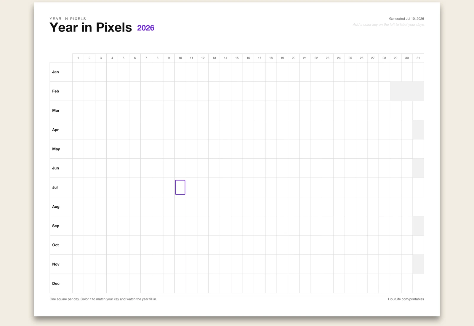 Year in Pixels blank layout preview