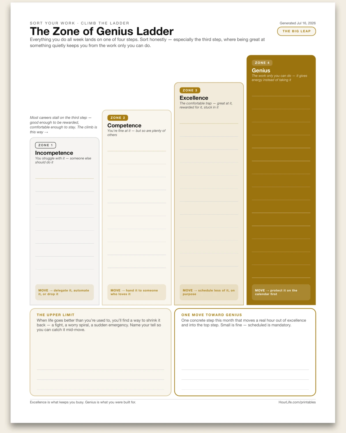 The Zone of Genius Ladder blank layout preview