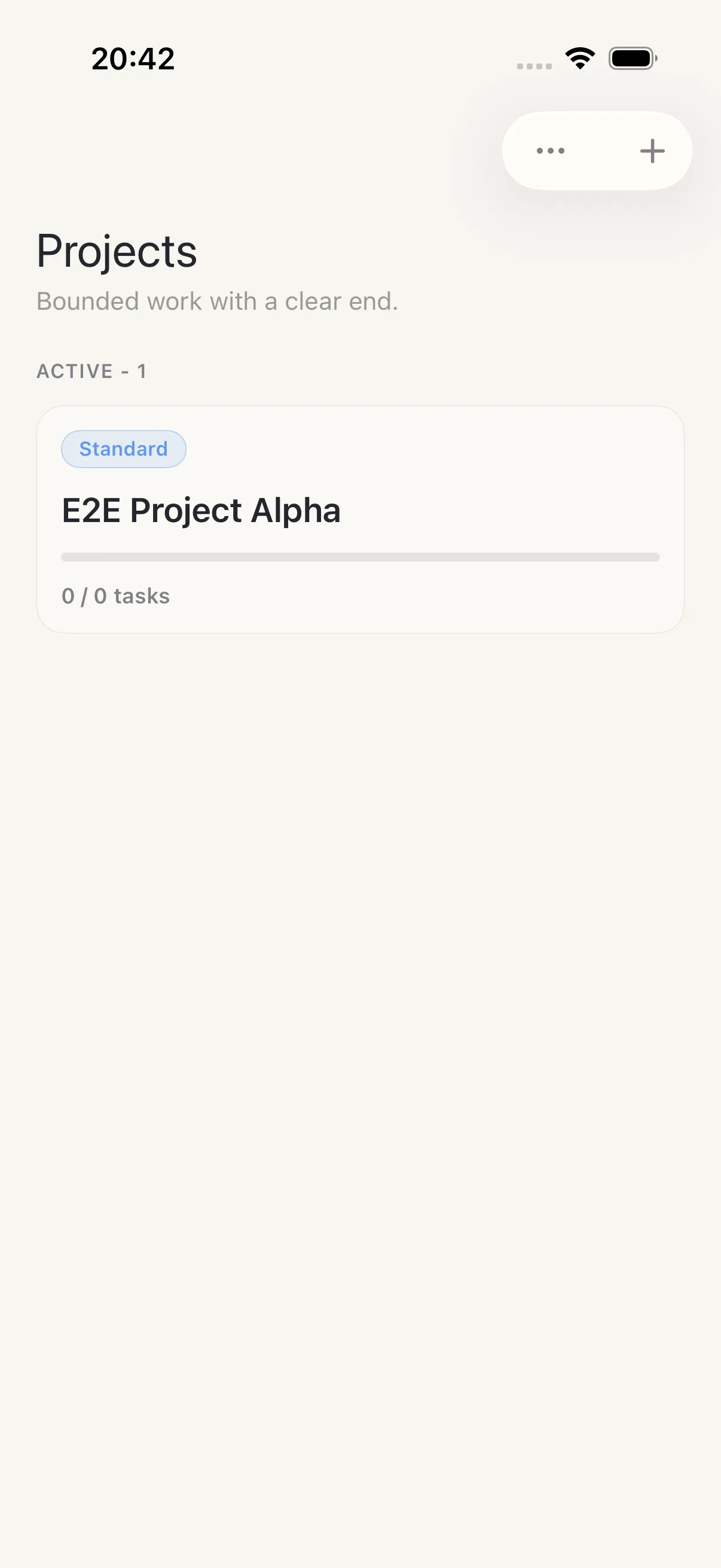 Projects screen in HourLife