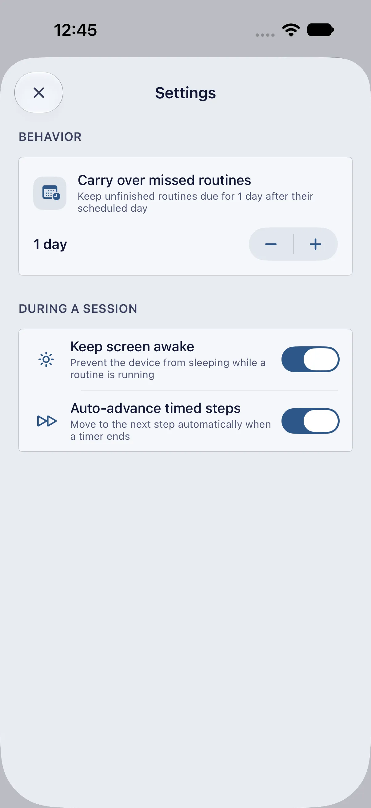 HourLife Routines: Carry missed routines over for a day, keep the screen awake, and auto-advance timed steps.