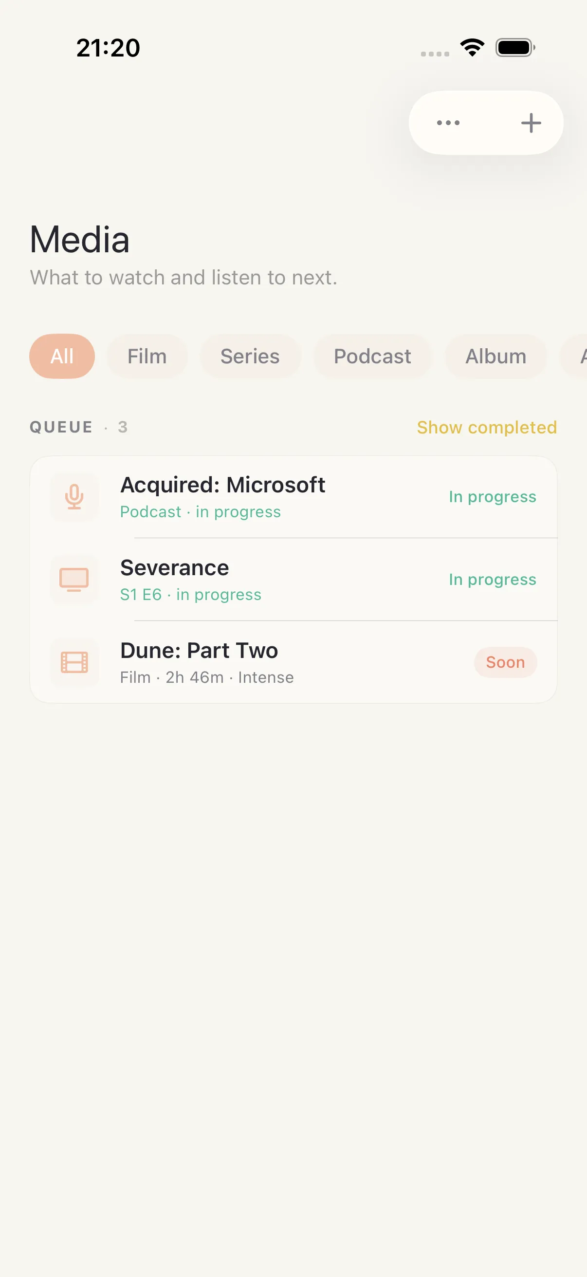 Media screen in HourLife