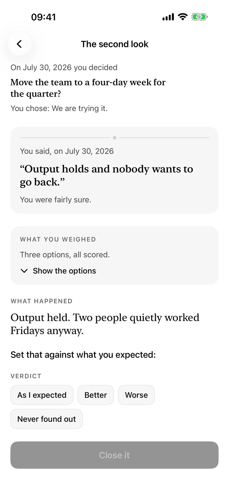 The second look: what happened, then what you predicted
