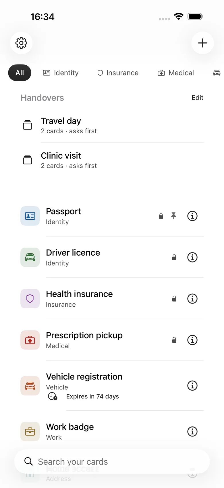 The ShowMe collection: card titles and categories, never the values