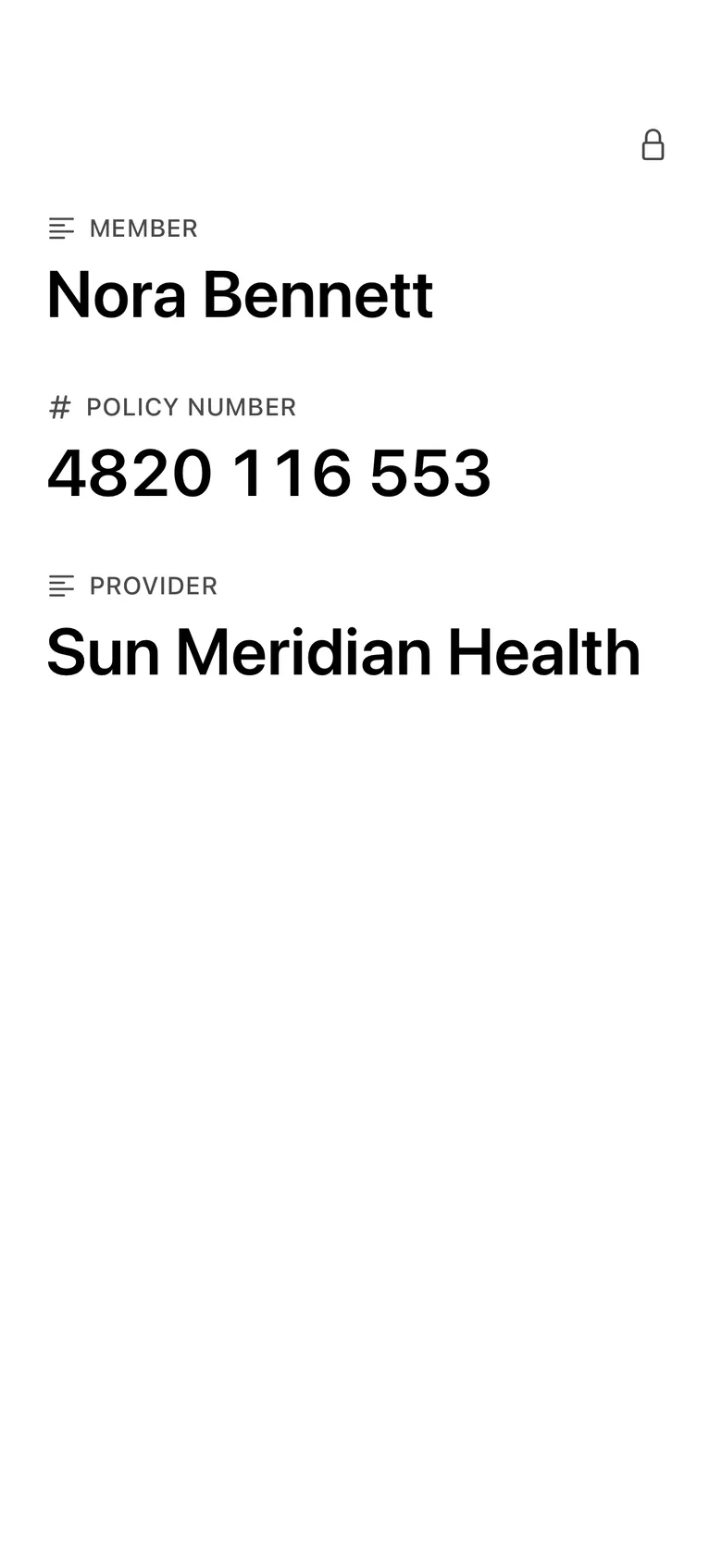 Presentation Mode showing one card in large type, with a lock in the corner