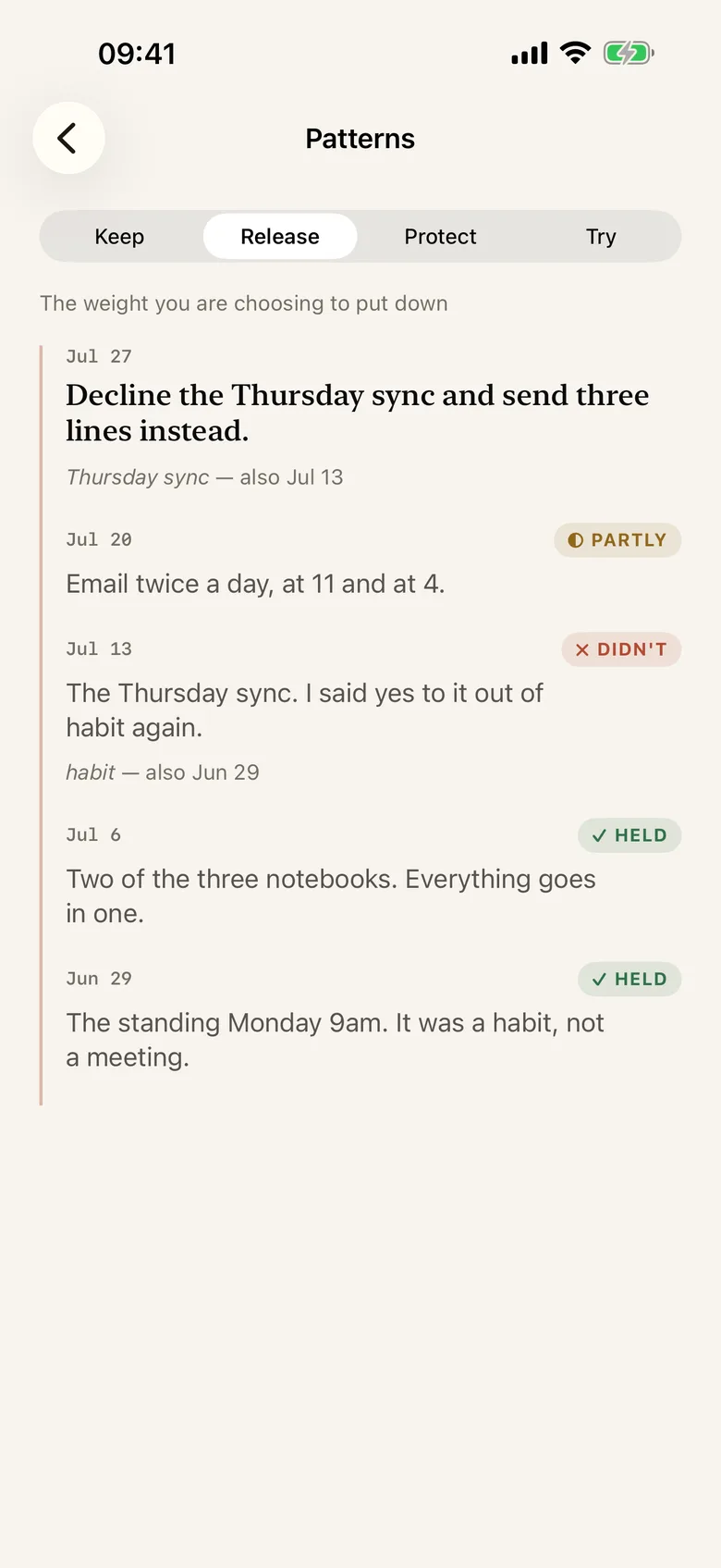 Time Freedom Review Patterns screen
