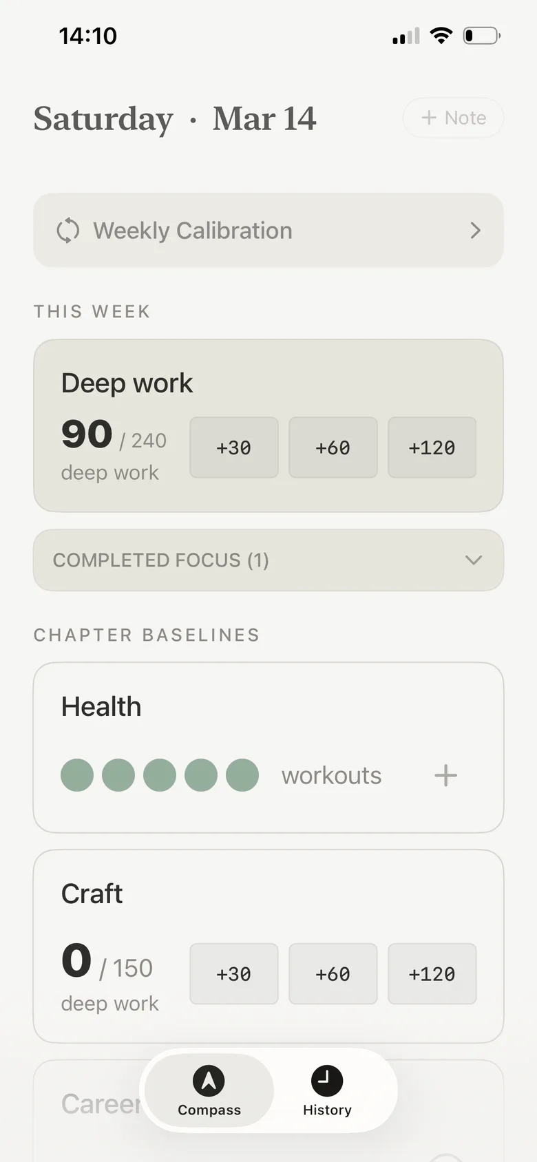 TinyPact Compass screen showing today's chapters